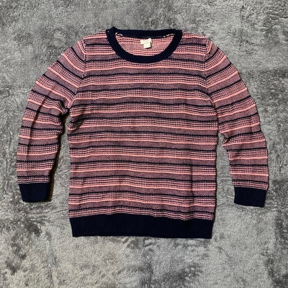 J.CREW Sweaters - J Crew Navy Blue & Beige Striped Knit Womens Classy Sweater New